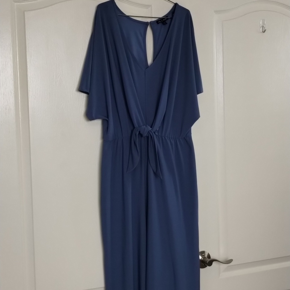 As U Wish sky blue jumpsuit size XL short sleeve wide leg 30" inseam